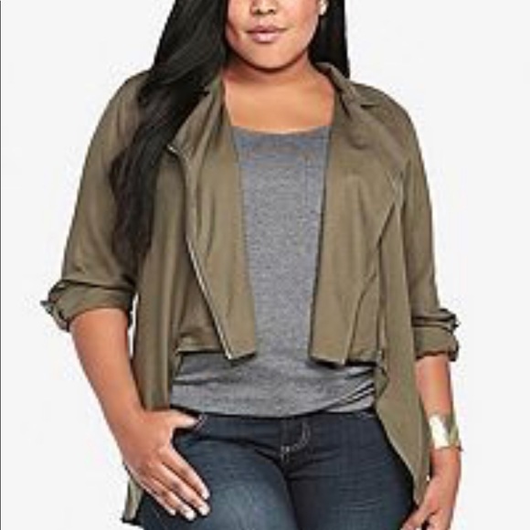 torrid Jackets & Blazers - NWOT Torrid Olive Asymmetrical Moto Jacket Size 0
